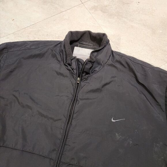 VTG Y2K NIKE Mens L Large Fleece Lined Black Windbreaker Jacket 2000s Silver Tag - Picture 4 of 13
